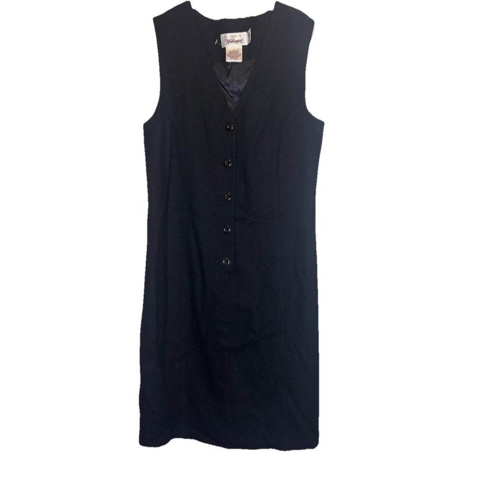 Worthington Womens Black 100% Wool Buttoned Sleeveless Jumper Dress Size 6 Lined